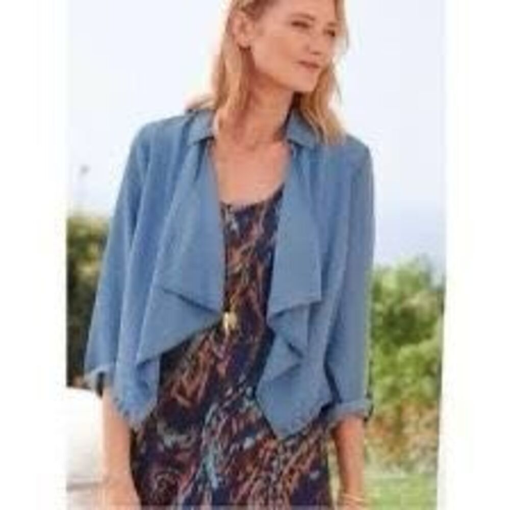 Soft Surroundings Fontanne Cropped Jacket Sz L Tencil Chambray